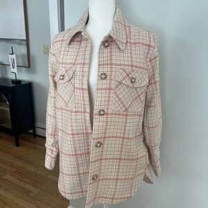 LOFT Pink and Cream Plaid Utility Jacket